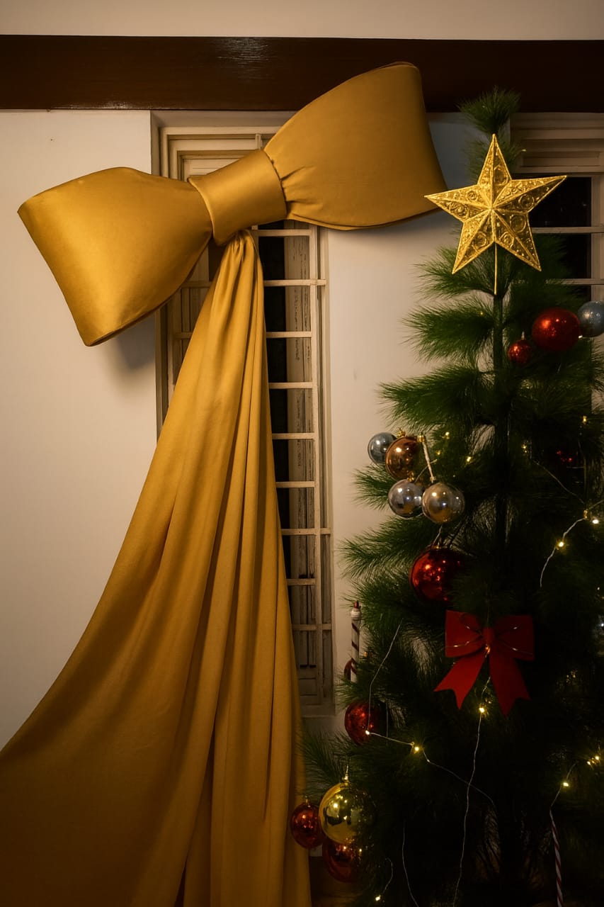 Satin Single Bow with 2M Drape – Gold (Premium Handmade)